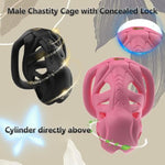 3D Printed Chastity Cage Male Sex Toys, Chastity Devices Sm Bondage Set With 4 Cock Rings, Hollow Breathable Design, Men'S Wear Penis Cage With Concealed Locks (Pink-L,Curved-Ring)