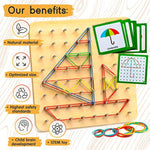 Wooden Geoboard - Montessori Toys For 3 4 5 Year Old Kids And Toddlers, Educational Toy With 30 Pattern Cards And 40 Rubber Bands To Create Figures, Brain Teaser Stem Toy Geo Board