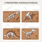 Dinosaur Felt Skeleton Puzzle Set - Mosasaur, Pterosaur, Stegosaurus & T-Rex, Dinosaur Fossil Puzzles 4 High Density Fiberboard - Montessori Educational Toy For Kids 3+