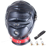 Leather Bondage Gimp Mask Hood, Black Full Face Blindfold Breathable Restraint Head Hood, Sex Toys, For Unisex Adults Couples, Bdsm/Lgbt Cosplay Restraint Training Toy Fetish Mask