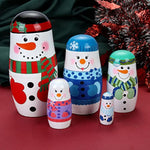 5 Pcs Russian Matryoshka Dolls Handmade Wooden Snowman Nesting Dolls Set For Christmas Birthday Gift (Snowman)