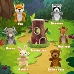6 Pcs Jungle Animals Finger Puppet With Tree Houses, Realistic Soft Plush Toy For Kids, Novelty Animals Toys Role-Playing Story Finger Puppets Plush Finger Puppets Gifts For Boys And Girls