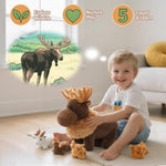 Moose Stuffed Animal Christmas Plush Set – 14.5? Large Mama Moose With 4 Baby Calves – Soft Reindeer, Elk & Deer Toy For Toddlers & Kids