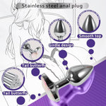 3Pcs Anal Plugs With Butterfly Decoration Stainless Steel Butt Plugs Adult Anal Training Set Anal Beads Fetish Toys Massage Prostate (Purple)