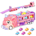 Car Toys For Kids 3-5, Carrier Truck Toy Gifts For 3 4 5 6 7 Year Old Girls, Foldable Race Track Monster Trucks With 6 Mini Cars, Birthday Gifts For Kids Girls 4-6