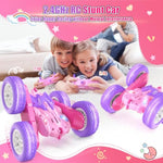 Remote Control Cars For Girls, 2.4Ghz Rc Stunt Car With 360° Flips & Double Sided Driving, Changeable Wheels, Led Headlights, Birthday Gift For 5-12 Year Old Girls (Pink)