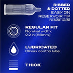 Condoms, Ultra Fine, Ribbed, Dotted with Delay Lubricant, Durex Performax Intense Natural Rubber Latex Condoms, 12 Count, Contains Desensitizing Lube for Men