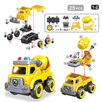 4-In-1 Take Apart Car Toys For Boys, Diy Engineering Construction Truck Toy Vehicle - Dump Truck, Cement Mixer, Excavator, Crane, Kids Building Educational Toy Gift For Age 3 4 5 6 7 8 Year Old Girls