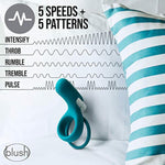 Blush Noje C2 Juniper Vibrating Penis Ring - 10 Vibration Modes, Rechargeable - Soft Silicone Cock Ring With Ball Stretcher Loop - Stronger Erections, Orgasms & Pleasure Couples Adult Sex Toy - (Blue)