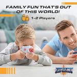 Astroshot Gyro Rotating Shooting Game - Nerf Compatible Rotating Spinning Targets For Shooting With 2 Foam Blaster Toy Guns, 14 Targets, 24 Soft Foam Darts, And 2 Dart Holders