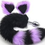 Anal Plug Fox Tail With Ear For Cosplay Game Black & Purple 15.74-Inch-Long Sexual Anus Tail Butt Plug Sex Toy For Women Men