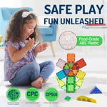 130 Pcs Magnetic Tiles,Magnetic Building Blocks With 2 Cars,Magnet Tiles 3D Clear Construction Stem Preschool Sensory Educational Toys Set For Kids Toddlers Boys 3 4 5 6 7 8 9+ Year Old