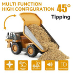Remote Control Dump Truck, Rc Construction Vehicle For Kids With 9 Channel Metal Bed Light Sound & Rechargeable Battery, Electric Transport Garbage Truck Toy For Toddlers Boys Girls Age 6+