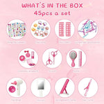 Hair Salon Toys For Girls, 45Pcs Salon Hair Stylist Pretend Makeup Kit With Hair Dryer,Comb,Bling Hair Jewels, Pretend Hair Styling Set For Girls 3-8 Years Birthday