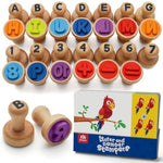Wooden Alphabet Number Stamp Flashcard, Abc Spelling Letter Stampers And Mathematics Learning Number Stampers Arts And Crafts Supplies, Montessori Educational Toy Gifts For 3 4 5 Year Old