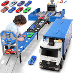 Carrier Truck Race Track Toddlers Toys, Foldable 3 Layer Track Playset, Toy Truck Transport Car Carrier & 8 Race Cars, Truck Car Kids Toys Xmas Gifts For Age 3 4 5 6+ Years Old Boys Girls