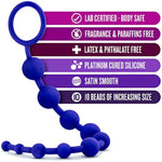 Luxe Silicone 10 Anal Beads - Silky Smooth Ultrasilk - Puria Platinum Silicone - 12.5" Long Beginner Anal Plug With Sturdy Handle - Anal Training Sex Toy For Men Women Couples - Indigo