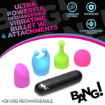 Bang! Bullet Vibrator Sex Toy For Women With 7 Vibrating Patterns And 4 Attachments. Adult Toys For Women And Couples Vibrator Sex Toy. Premium Silicone, Waterproof And Rechargeable., Multi