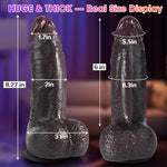8.3" Thick Black Thrusting Dildo Vibrator - Huge Girthy BBC Heated Dildo
