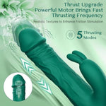 Rabbit Thrusting G Spot Vibrator Adult Sex Toys For Women, With Vibrating Ears, Dildo Vibrators Silicone Realistic Vibradores, 3 In 1Vibrators With 5 Thrusting 10 Vibrations Modes (Green)