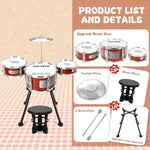 Kids Drum Set Music Toy Drum Set For Toddlers Ages 3-5 Jazz Drums Kit With Stool, 3 Drums Percussion Musical Instruments Toys For 3 4 5 Year Old Boys Girls Gifts
