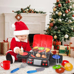 Kids Grill Playset Kitchen Toys With Apron Hat For Cooking Food Smoke Light Outdoor Pretend Play Accessories Bbq Outside Camping Barbecue Toddler Boy Toy 3 4 5 Year Old 4-8 Birthday Gift Valentine