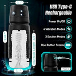 Male Masturbator Sex Toys For Men - Male Sex Toy Penis Pump With 3 Suctions & 4 Vibrations, Mens Hands Free Masturbators Blowjob Adult Toys With 3D Sleeve, Ergonomic Shell Male Stroker(Black)