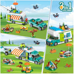 City Camper Van Building Set With Led Light - 3-In-1 Holiday Rv Camping Building Toy For Kids 879Pcs With Tent Bbq Grill Vehicles Friends Creative Adventure Gift For Boys Girls 6-12 Years Old