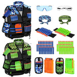 2Pack Kids Tactical Vest Kit For Nerf Guns N-Strike Elite Series For Boys Girls, With 60 Refill Darts, Dart Pouch, Tactical Mask, Reload Clips, Protective Glasses (Blue+Green)