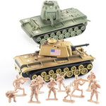 Ww2 Army Tank-6 And Army Men Toys Playset, 2Pc Us Tank Models With 10Pc Toy Soldiers, Desert Tan And Olive Drab Green 1:72 Military Vehicle, Great Military Toy For Kids Boys