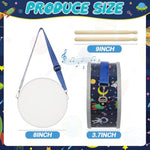 1 Pc Kids Drum Set, 8 Inch Toddler Drum Wooden Toy With Adjustable Strap And 2 Drumsticks, Educational Sensory Musical Instrument For Toddlers Kid Baby Boys Girls Gift(Space)