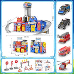 Boys Toys For 3 4 5 6 Years Old,Large City Action Playset Kit With Lights Sounds,Walkie-Talkie,Foldable Police & Fire Station Transform Track Toy With 4 Cars,Helicopter,7 Accessories