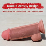 Realistic Dildo Double Layer 2.5 Inch Diameter Silicone Material No Any Smell Huge Penis Big Dick Cock Dong Strong Suction Cup 2 Balls G-Spot Adult Sex Toys (8.3 Inch)