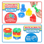 Letters Learning Matching Game | Fine Motor Skills Toy Set For Toddlers | 26 Alphabet Learning Toys With 52 Pcs Nuts And Bolts Sorting & Stacking Toys, Abc Learning Educational Montessori Toy For Kids