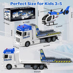 21.2 Inch Semi Police Truck Toy For 3 4 5 Years Old Boys - With Racing Car And Helicopter, Friction Powered Transport Truck Crane Vehicle With Lights And Sounds For Boy Christmas Birthday Gifts