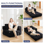 Folding Sofa Bed, L-Shaped Convertible Sofa With Armrest Foldable Sleeper With Pillow, Portable Fold Out Chair Bed Comfy Floor Lounge For Living Room Bedroom, Black