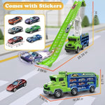 Toddler Car Truck Toys,Car Carrier Truck Toys For Kids Age 3-5 4-8,Foldable Car Track Sets With 2.8-Ft Race Track And 6 Die-Cast Race Cars, Truck Toys Gifts For 3 4 5 6 7 8+ Year Old Boys Girls(Green)