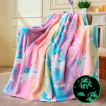 Glow In The Dark Blanket - Unicorns Gifts Toys For Girls Age 2 3 4 5 6 7 8 9 10 11 12 Year Old - Soft Cozy Flannel Kids Throw Blanket, Birthday Bedroom Decor 50"×60"