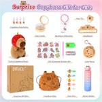 Strawberry Capybara Plush Gifts For Girls 4 5 6 7 8 9 10 Years Old With Stuffed Animal/Stickers/Water Bottle/Bag/Coin Purse/Keychains/Hair Accessories/Comb/Necklace/Bracelet Plushies Toys Set