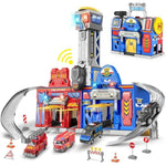 Kids Toys For 3 4 5 6 Years Old Boys, 29.5'' Large City Action Toddler Playset With Lights Sounds, Police & Fire Station Transform Track Toy With 4 Cars, Helicopter, Walkie-Talkie, Gifts For Boy Girl