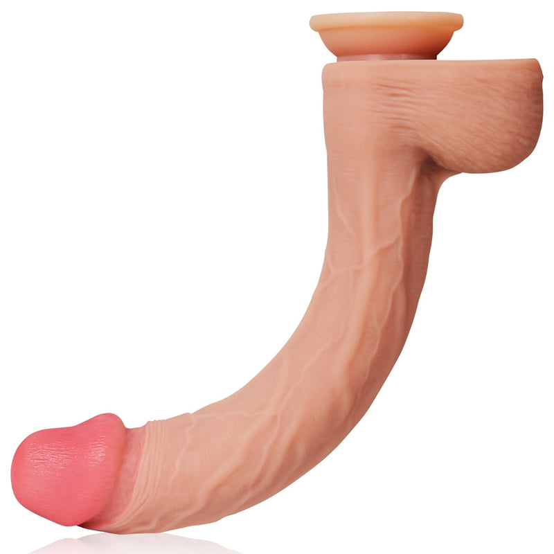 14.5 Inch Super Long Double Layer Realistic Dildo Liquid Silicone Material No Any Smell Huge Dong Large Penis (Skin)