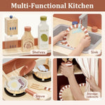 Kids Play Kitchen For Toddlers 1-3, Wooden Kitchen Playset Small, Pretend Play Kitchen Toys With Play Food Pots And Pans Accessories