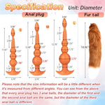 Anal Beads Anal Butt Plug With Removable Artificial Fur Fox Tail Silicone Adult Sex Toy For Prostate G-Spot Stimulation Anus Training Role Play Erotic Sex Game For Men Women Couple Gold L
