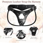 Set Of 2: Strap-On Face Chin Harness Vibrator Dildo With 10 Vibrating Modes And Adjustable Plus Size Perforated Strap-On Harness With Leather And Plush Lining With Three Metal Rings