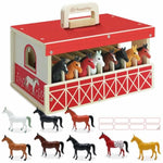 Wooden Horse Stable Playset, 8Pcs Horse Toys With Take-Along Horse Stable And Name Sticker, Farm Animals Toys For Kids 3-5, Toy Horses For Girls 6-12, Gift For Boys Girls Birthday Christmas