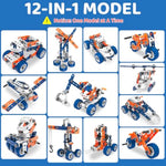 12 In 1 Stem Toys For 5 6 7 8 9+ Year Old Building Block Stem Activities Projects Kit Kids Age 4-8 5-7 Creative Set Helicopter Excavator Educationa Engineering Erector Set Birthday Gift Boy Toys Girl