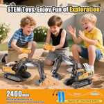 Remote Control Excavator Toys For Ages 5-7, 11Ch 2400Mah 2.4Ghz Rc Cars Construction Toy Truck Digger Metal Shovel Sound Light, Kids Boys Toys Age 4-6-8 Birthday Gifts For 5 6 7 8 Year Old Boys