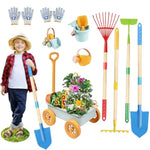 Kids Gardening Tools Set, Gardening Set For Kids, Outdoor Backyard Farm Digging Toys With Wheelbarrow, Metal Shovel, Rake, Leaf Rake, Outside Garden Wagon Toys Birthday Gifts For Boys Girls 4-8
