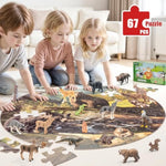 North American Animals Figurines Toys, 16Pcs Realistic Safari Animals Figures & 67Pcs 20" Large Woodland Jigsaw Puzzles Toys For Preschool Kids Toddlers, Ideal Gift For Toddler
