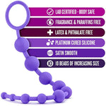 Luxe Silicone 10 Anal Beads - Silky Smooth Ultrasilk - Puria Platinum Silicone - 12.5" Long Beginner Anal Plug With Sturdy Handle - Anal Training Sex Toy For Men Women Couples - Purple